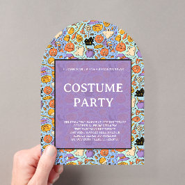 幽霊、カボチャ、猫のハロウィンシームレスデザイン アクリル招待状