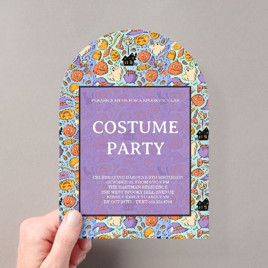 幽霊、カボチャ、猫のハロウィンシームレスデザイン アクリル招待状 (インサイチュ (ポータブル))
