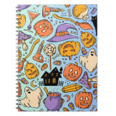 幽霊、カボチャ、猫のハロウィンシームレスデザイン ノートブック (正面)