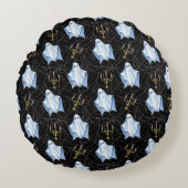 幽霊、クモの巣、カンデラブラゴシックブラック ラウンドクッション (正面)
