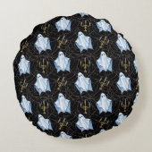 幽霊、クモの巣、カンデラブラゴシックブラック ラウンドクッション (裏面)
