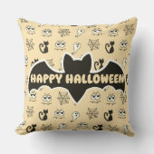 幽霊、クモの巣、黒猫イエロー クッション (正面)