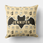幽霊、クモの巣、黒猫イエロー クッション (裏面)