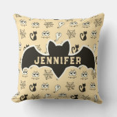 幽霊、クモの巣、黒猫イエロー クッション (正面)
