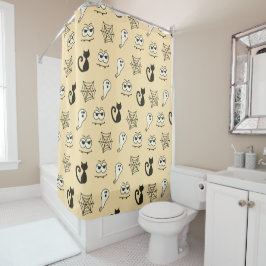 幽霊、クモの巣、黒猫イエロー シャワーカーテン