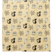 幽霊、クモの巣、黒猫イエロー シャワーカーテン (正面)