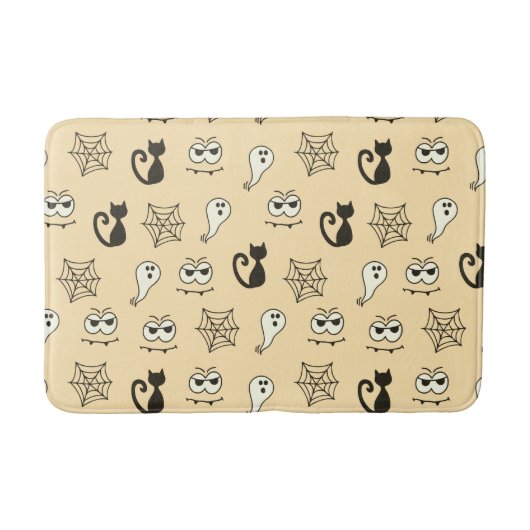 幽霊、クモの巣、黒猫イエロー バスマット (正面)
