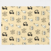 幽霊、クモの巣、黒猫イエロー フリースブランケット (正面(横))