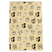 幽霊、クモの巣、黒猫イエロー ミディアムペーパーバッグ (裏面)