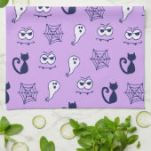 幽霊、クモの巣、黒猫パープル キッチンタオル (折り畳み)