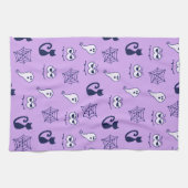 幽霊、クモの巣、黒猫パープル キッチンタオル (横)