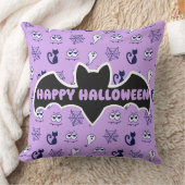 幽霊、クモの巣、黒猫パープル クッション (ブランケット)
