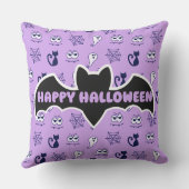 幽霊、クモの巣、黒猫パープル クッション (裏面)