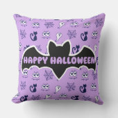 幽霊、クモの巣、黒猫パープル クッション (正面)