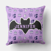 幽霊、クモの巣、黒猫パープル クッション (裏面)