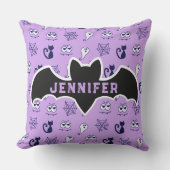幽霊、クモの巣、黒猫パープル クッション (正面)