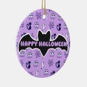 幽霊、クモの巣、黒猫パープル セラミックオーナメント (右)