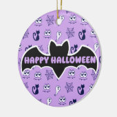 幽霊、クモの巣、黒猫パープル セラミックオーナメント (左)