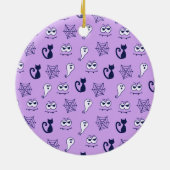 幽霊、クモの巣、黒猫パープル セラミックオーナメント (裏面)