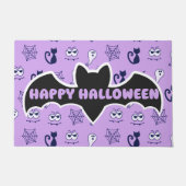 幽霊、クモの巣、黒猫パープル ドアマット (正面)