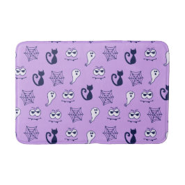 幽霊、クモの巣、黒猫パープル バスマット