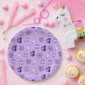 幽霊、クモの巣、黒猫パープル ペーパープレート (パーティー)