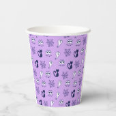 幽霊、クモの巣、黒猫パープル 紙コップ (裏面)