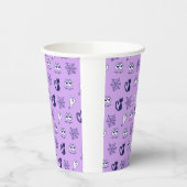 幽霊、クモの巣、黒猫パープル 紙コップ (左)