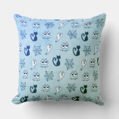 幽霊、クモの巣、黒猫ブルー クッション (正面)