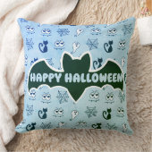 幽霊、クモの巣、黒猫ブルー クッション (ブランケット)