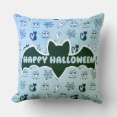 幽霊、クモの巣、黒猫ブルー クッション (正面)