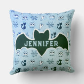 幽霊、クモの巣、黒猫ブルー クッション (裏面)