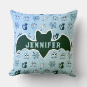 幽霊、クモの巣、黒猫ブルー クッション (正面)