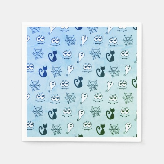 幽霊、クモの巣、黒猫ブルー スタンダードカクテルナプキン (正面)