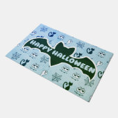 幽霊、クモの巣、黒猫ブルー ドアマット (アングル)