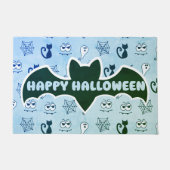 幽霊、クモの巣、黒猫ブルー ドアマット (正面)