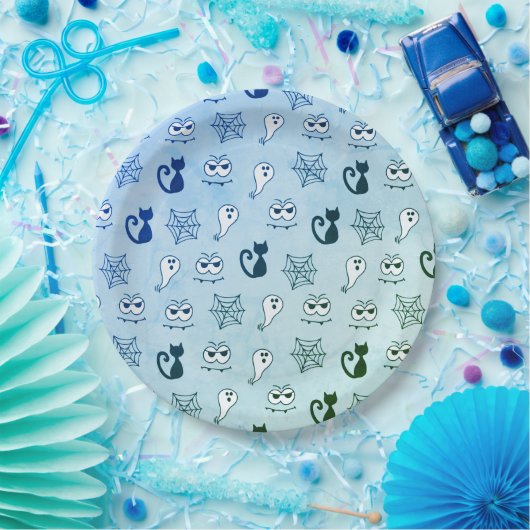 幽霊、クモの巣、黒猫ブルー ペーパープレート (パーティー)