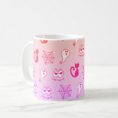 幽霊、クモの巣、黒猫レインボーピンク コーヒーマグカップ (正面左)