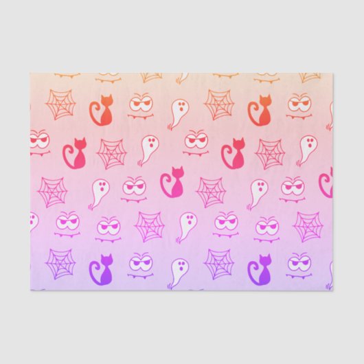 幽霊、クモの巣、黒猫レインボーピンク 薄葉紙 (正面)