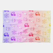 幽霊、クモの巣、黒猫レインボー キッチンタオル (横)