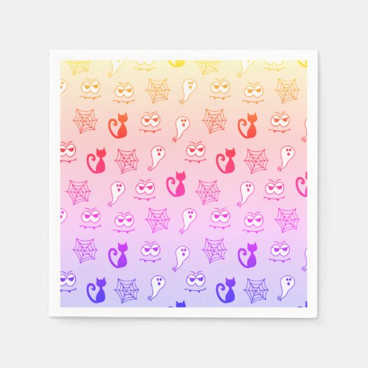 幽霊、クモの巣、黒猫レインボー スタンダードカクテルナプキン (正面)