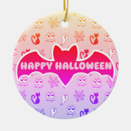 幽霊、クモの巣、黒猫レインボー セラミックオーナメント