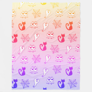 幽霊、クモの巣、黒猫レインボー フリースブランケット