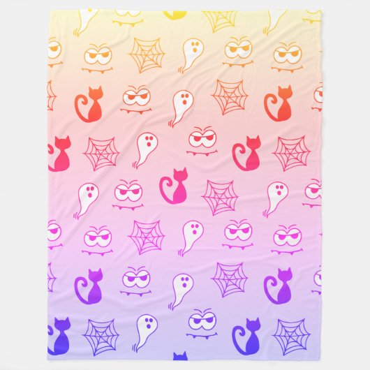 幽霊、クモの巣、黒猫レインボー フリースブランケット (正面)