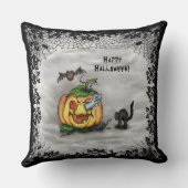 幽霊、ネコ、こうもり、カボチャ、ハッピーハローウィン! クッション (裏面)