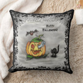 幽霊、ネコ、こうもり、カボチャ、ハッピーハローウィン! クッション (ブランケット)