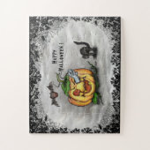 幽霊、ネコ、こうもり、カボチャ、ハッピーハローウィン! ジグソーパズル (縦)