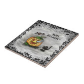 幽霊、ネコ、こうもり、カボチャ、ハッピーハローウィン! タイル (側面)