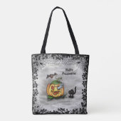 幽霊、ネコ、こうもり、カボチャ、ハッピーハローウィン! トートバッグ (裏面)