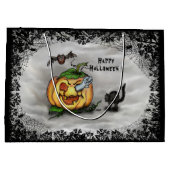 幽霊、ネコ、こうもり、カボチャ、ハッピーハローウィン! ラージペーパーバッグ (裏面)